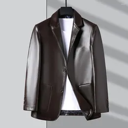 Men's Jackets Men Jacket With Button Decoration Fashionable Cuff Buttons Stylish Lapel Collar Leather For Outdoor