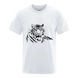 Men's T-Shirts Tiger Print Summer Casual T-shirt Short sleeved Round Neck Top Fashion Mens Versatile Basic T-shirt J240506