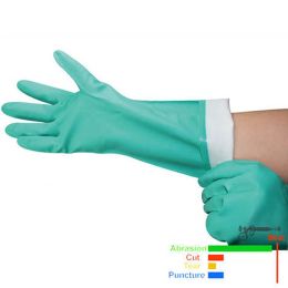 Gloves NMSAFETY 3 Pairs Waterproof Oilproof Long Gloves Green Safety Latex Nitrile Work Glove Chemical Resistant Neoprene Gloves