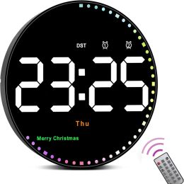 Clocks Remote Control 10 inch Colourful Led Wall Calendar Clock for Home Decoration with Temperature Display and Dual Alarms