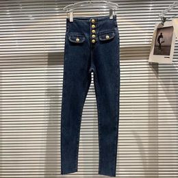 Women's Jeans HIGH STREET Est 2024 Designer Fashion Lion Single Breasted Waist Denim Pencil Pants