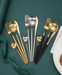 Matte Stainless Steel Tableware Set Portugal Dinner Service Plates Suit Cutlery Kitchen Steak Knife Fork Spoon Kit Dinnerware Four3470488