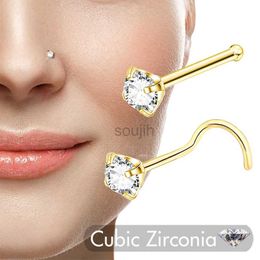 Body Arts 5Pcs CZ Crystal Stainless Steel Nose Studs Piercing Rings Jewelry Bone Shape Nostril Piercings Round Gem for Women 20guage 0.8mm d240503