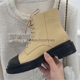 Channeles Shoes first 2023 new Boots layer Designer cowhide high top shoes tied round head thick sole casual fashion shoes tide Martin boots station 4GZG