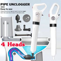 Pump Toilet High Air Pressure Inflator Plunger Pump Kits Tool Pneumatic Dredger with 4 Heads Detachable Toilet plunger Clog Remover