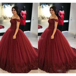 Vestidos de bola vestido enterro baile fora do ombro Apliques Tulle Made Made Made Plus Size Quinceanera Formal Evening Party Dalds S