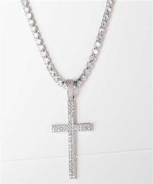karopel Hip Hop Micro Pave Zircon Cross Pendant Crystal Custom Size Tennis Chain Necklace Ice Out Chains Around The Neck 2109292797182325