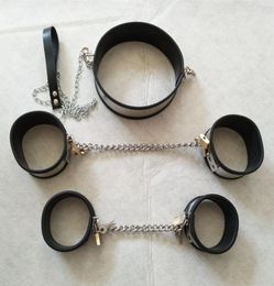 Stainless Steel Metal with Silicone Man Restraint Neck Collar Handcuffs Ankle Cuffs BDSM Fetish Bondage Sex Toys Male Slave Role7481046