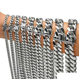 Bracelet & Necklace 316L Stainless Steel Miami Cuban Link Chain Necklaces Bracelets Hip Hop High Polished Original Cast Punk Jewelry Dh2Nu