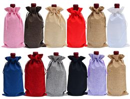 Jute Wine Bottle Covers Champagne Wine Blind Packaging Gift Bags Christmas Wedding Dinner Table Decorate 16x36cm RRA20521644135