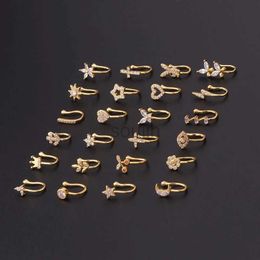 Body Arts New 1PCS Fake Piercing Clip Nose Ring Cuff Body Jewellery for Women Trend Ear Cuffs Heart Star Flowers Butterfly Clip Rings KAE197 d240503