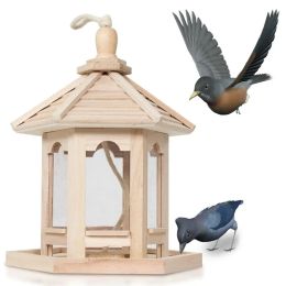 Feeding Large Capacity 1000ml Hanging Wild Bird Feed Dispenser Wooden Bird Feeder Seed Food Container Birdhouse Home Garden Decoration