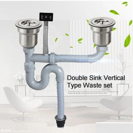 Drains Talea Double Sink Vertical Type With Overflow Pipe Kit Basin Waste Set Strainer Disposer Drain Hose Plastic Flexible E Drop D Dhocj