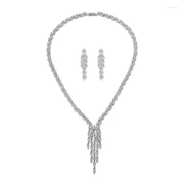 Necklace Earrings Set Arrival High Quality Gorgeous Tassel Drop Leaf Cubic Zirconia Bridal And For Wedding Jewellery