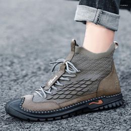 Casual Shoes Hand-stitching Men Walking Driving Breathable Work Outdoor Mesh Retro Men's Footwear Net Cloth