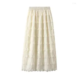Skirts Lace Kawaii Skirt Black White Apricot High Waist Slim French Layered Stitching Cake Layers For Women