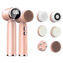 LED Display 6 Replacement Brush Heads Wireless Charger Vibrating Scrubber Electric Sonic Silicone Facial Cleansing 240506