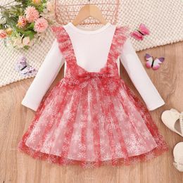 Girl Dresses Spring And Summer Dress Kids Clothes Cotton Mesh Long Sleeve Round Neck Casual Baby Girls 2 3 4 5 6 Years Old
