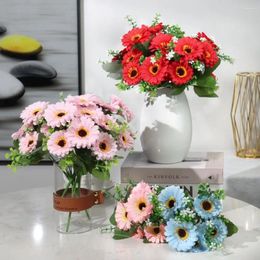 Decorative Flowers Artificial Silk Daisy Sunflowers 7 Heads Bouquet Home Balcony Garden DIY Party Wedding Living Room Decoration Flower