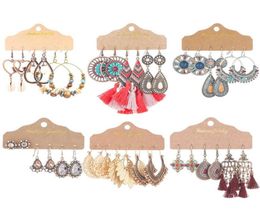 Women Bohemian Ethnic Earrings Wood beads turquoise Geometric Dangle Earrings Fashion Jewelry 3 pairsset1612932