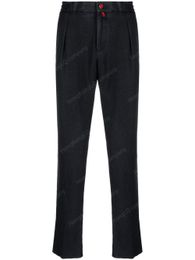 Mens Pants Kiton Logo-patch Straight-leg Trousers for Man Casual Long Pant navy blue