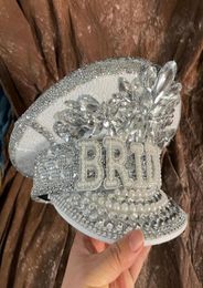 Berets Fashion Women Bride Captain Hat Military Cap Sergeant Bridal Hen Do Festival Birthday Part Luxury RhinestoneBerets3666844