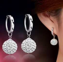 High Quality Luxury Super Flash Full Bling Crystal Princess Ball Silver Women Stud Earrings Party Jewellery G3821737467