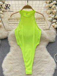 Women Beach Wear Singrainy Halter Open Crotch Sexy Bodysuits Female Slim Backless Porn Bikini Swimsuit French Solid Thin Beach Playsuits Y240504