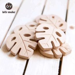 Blocks Let's Make 10PCS Baby Wooden Teethers Leaves Shape Latex Free Beech Wooden Baby Teethers Toys DIY Pendants For Making Necklace