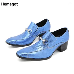 Casual Shoes Sky Blue Gold Pointed Toe Cow Leather Men Party Business Dress Wedding Genuine Spring Male