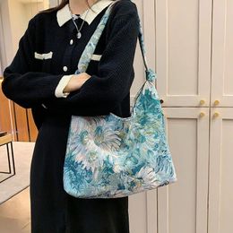 Totes Women's Canvas Handbag Bag Tote 2024 Retro Printed Underarm Casual Flower Printing Graffiti Shoulder