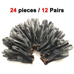 Gloves 24 Pieces/12 Pairs Black Nylon Knitted Liner Dipped PU Nitrile Palm Electronic AntiStatic Safety Protective Work Gloves Man