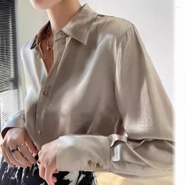 Women's Blouses Big Female Lead Style Fine Grain Satin TriaceTic Acid Long Sleeved For Spring And Autumn Fashion UniqUe Commuting Shirt