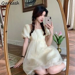 Party Dresses Women Dress Puff Sleeve Bubble Mesh Slender Double Layers Sweet Princess Lace Up Backless Chic Fashion French Style Vestidos