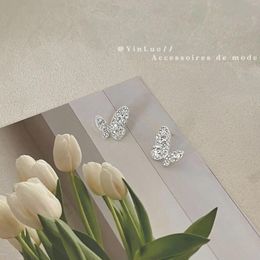 Chains S925-pin Luxury Full Rhinestone Butterfly Earrings Temperament Celebrity Niche Design Sense Advanced