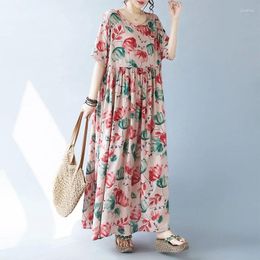 Party Dresses Short Sleeve Print Floral Thin Light Cotton Vintage Loose Summer Dress Women Holiday Outdoor Travel Beach Casual Oversize