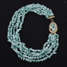 Pendant Necklaces GG 20" 5 Rows Natural Green Peacock Angel Stone Necklace Amazonite Clasp Multi Strands Lady Jewellery