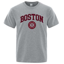 Men's T-Shirts Boston City USA founded in 1630 printed mens T-shirt fashion cotton top summer mens T-shirt oversized T-shirt J240506