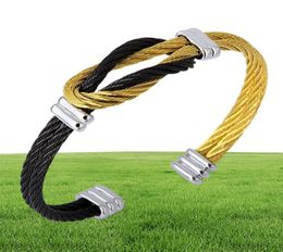 Titanium Steel Men's Twist Wire Bracelets & Bangles Unisex Punk Jewellery Black France Cuff Knot Bracelet Wholesale Bangle4067170
