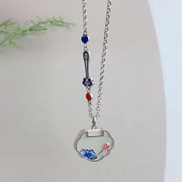 Chains 925 Silver Enamel Blue Lotus Flower Pendant Natural An Jade White Ruyi Necklace For Women Fresh Style Fine Jewellery
