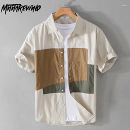 Men's Casual Shirts Patchwork Fashion Male Summer Daily Causal Handsome Shirt Lapel Pure Cotton Short Sleeve Khaki Simple Youth Men Top