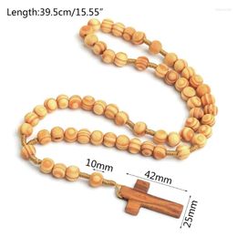 Pendant Necklaces Selling Wooden Bead Necklace Wood Grain Prayer Cross Rosary Handmade Woven Jewellery