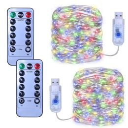 Decorations USB LED String Light Copper Wire Garland Light 8 Modes Remote Control Waterproof Fairy Lights Wedding Party Christmas Decoration
