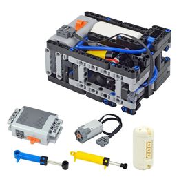 DIY Bricks Technical Pneumatics Leduo Automatic Electric Compressor Building Blocks Model Toys with Motor Pneumatic Airtank 240428