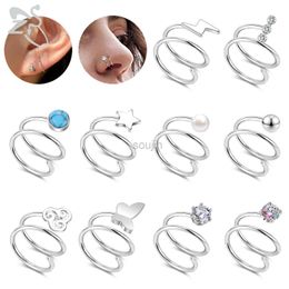 Body Arts ZS 1 PC 20G Double Layers Stainless Steel Nose Ring Butterfly Star Nose Hoop Rings Ear Cartilage Tragus Helix Piercings Jewellery d240503
