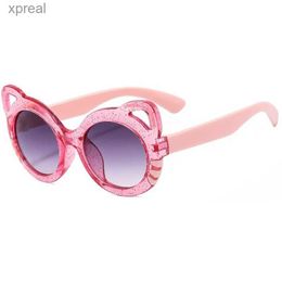 Sunglasses 2024 Sumer New Childrens Cartoon Cat Sunglasses Childrens Sunglasses UV Resistant Glasses Cute Girls Fashion Sunglasses WX