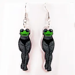 Dangle Earrings Sexy Mesh Stockings Long Legs Frog Acrylic Women's 2024 Cartoon Animal Print Drop Earring Funny Jewellery Gifts