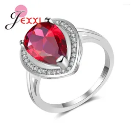 Cluster Rings Classic 925 Sterling Silver Water Drop Crystal Wedding For Brides Accessory Fashion Red Blue Stone Engagement Ring