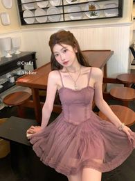 Casual Dresses Mini For Women Fashion 2024 Summer Design Spaghetti Strap Dress Streetwear Korean Style Sexy Sundress