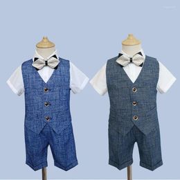 Clothing Sets Teenager Kids Birthday Wedding Suit Children Graduation Stage Costume Flower Boy Summer Vest Shirt Short Bowtie Pograph Dress